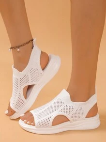 Women Flowery Hollow Out Mesh Casual Sports Sandals (Random Floral Pattern) - White - View 3