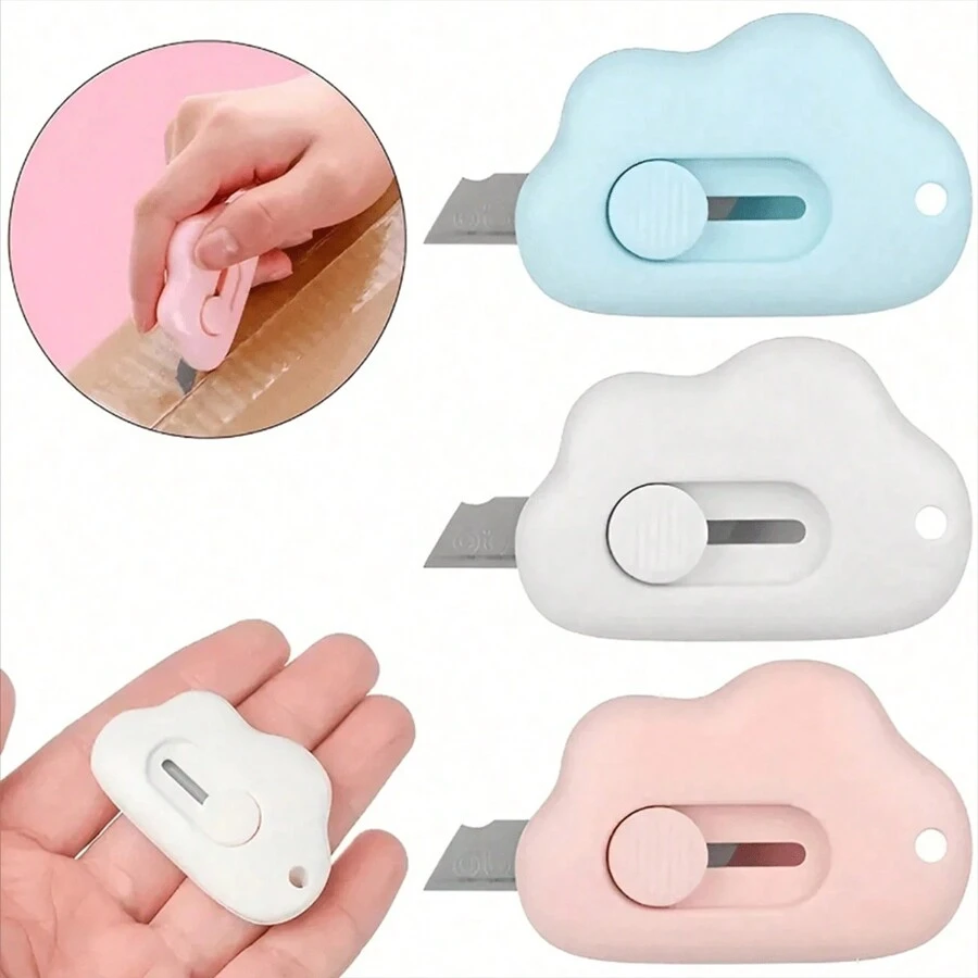 3Pcs Cute Box Opener Cutter, Mini Utility Knife For Letter Small Box Opening Paper Cutting Cloud Shaped Package Opener Cutter For Home And Office Use Pocket Knife Back To School,Back To School,School Supplies