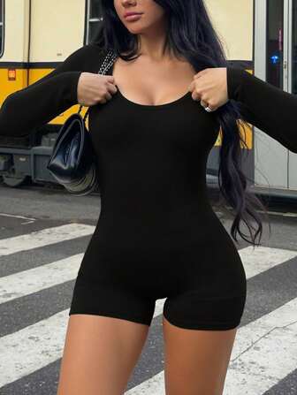 AiTyi Women's Plus Size Jumpsuit, Casual Minimalist Slimming Fit, Sexy Versatile Outdoor Sports, Suitable For Graduation, Back To School, Autumn/Winter Knit Long Sleeve Romper