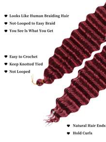 20/22/30 英寸酒红色柔软海洋波浪钩针编织假发深波浪扭辫钩针接发卷曲编织假发 1 包长波浪水波纹辫子女士合成钩针编织假发（20/22/30 英寸，酒红色） - 酒紅色 - 查看 5