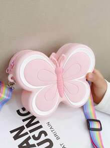 1pc Butterfly Silicone Zipper Mini Crossbody Shoulder Bag Suitable For All Season Daily Use Pink