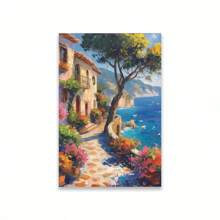 1PC Mediterranean Posters Coastal Balcony View Travel Print Santorini Church Art Print Greek Island Landscape Canvas Painting Wall Arts Decor No Frame Gifts Birthday Graduation