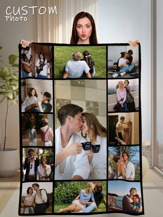 1pc Custom Flannel Photo Blanket For Bed, Multipurpose Living Room Sofa Outdoor Beach Camping Pet, Personalized Family/Pet/Couple Photo Printed Bedding Blanket, Personalized Christmas Gifts, Mother's Day/Father's Day Gift, Family Gift, Birthday Gifts, Gift For Friend, Gift For Her, Gift For Mom/Dad Washable Cozy, Warm, Comfortable Custom