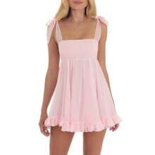 Women Sleeveless Mini Dress Casual Summer Striped/Floral Print Backless A-Line Party Dress For Beach Streetwear - Hồng - Xem 2