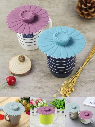 1 pièce/3 pièces Couvercles de tasse multifonctionnels créatifs en silicone sans couture en forme de tournesol, scellés avec poignée, étanches et anti-poussière, couvercles de tasse de boisson multicolores pour tasse, tasse à thé, tasse à café et théière, couvercles de tasse flexibles, couvercles de tasse chaude pour café et thé, réutilisables