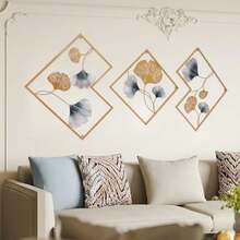 SENDERPICK Juego de 3 piezas de decoración de pared moderna y elegante en metal, diseño de ginkgo dorado en 3D. Escultura tridimensional creativa para jardín, sala de estar, dormitorio o comedor. Medidas: 164 x 70,5 cm.