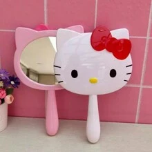 Sanrio 1 szt. Sanrio, ręcznie robione, urocze, kreskówkowe lusterko do makijażu z kotem KT, przenośne, dekoracyjne lustro, ręcznie robione lustro z kryształkami, najlepszy prezent dla dziewczynek, opakowanie prezentów urodzinowych, dekoracja szkoły na ukończenie szkoły, szkolna niespodzianka, dekoracja akademika, powrót do szkoły
