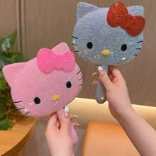 Sanrio 1 szt. Sanrio, ręcznie robione, urocze, kreskówkowe lusterko do makijażu z kotem KT, przenośne, dekoracyjne lustro, ręcznie robione lustro z kryształkami, najlepszy prezent dla dziewczynek, opakowanie prezentów urodzinowych, dekoracja szkoły na ukończenie szkoły, szkolna niespodzianka, dekoracja akademika, powrót do szkoły