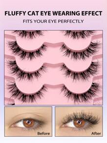 Asiteo 7 Pairs Transparent Eyelashes, Faux Mink Cat Eye False Lashes, Natural Fluffy Curly Thick False Eyelashes, Makeup Travel Essentials - 黑色 - 查看 3