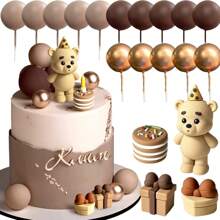 LaVenty 棕熊蛋糕装饰 熊性别揭晓蛋糕装饰 熊蛋糕装饰 性别揭晓生日蛋糕装饰 - 棕色 - 查看 2