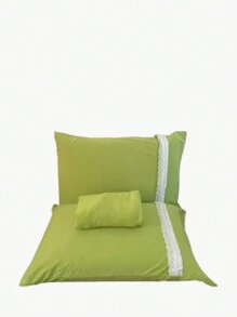 2-Piece Single Bed Sheet Set 100% Cotton Mesh - Sheet And Pillowcase - 24 Thread Count - 135 Grammage - Green - View 2