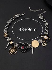 1pc Retro Hip Hop Punk Chic Zinx Alloy Multi Pendant Necklace, Suitable For Daily Wear - Multicolor - View 5