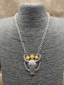 1pc Fashion Retro Western Style Metal Chain/Turquoise Pendant Necklace, Suitable For Women, Girls, Men, Boys To Match Daily Outfit, Party Accessories, Jewelry, Gift For Family/Friends/Yourself