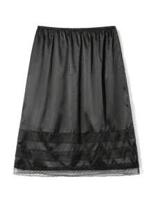 Women's Half Slips Underskirt For Under Dresses Slip Solid Lace Trim Satin Underskirt Inner Lining Short Mini Skirt - 黑色 - 查看 3