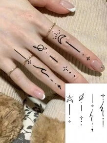 1pc Removable Planet Minimalist Tattoo Sticker, Waterproof Temporary Tattoo Suitable For Fashion People - Black - View 1
