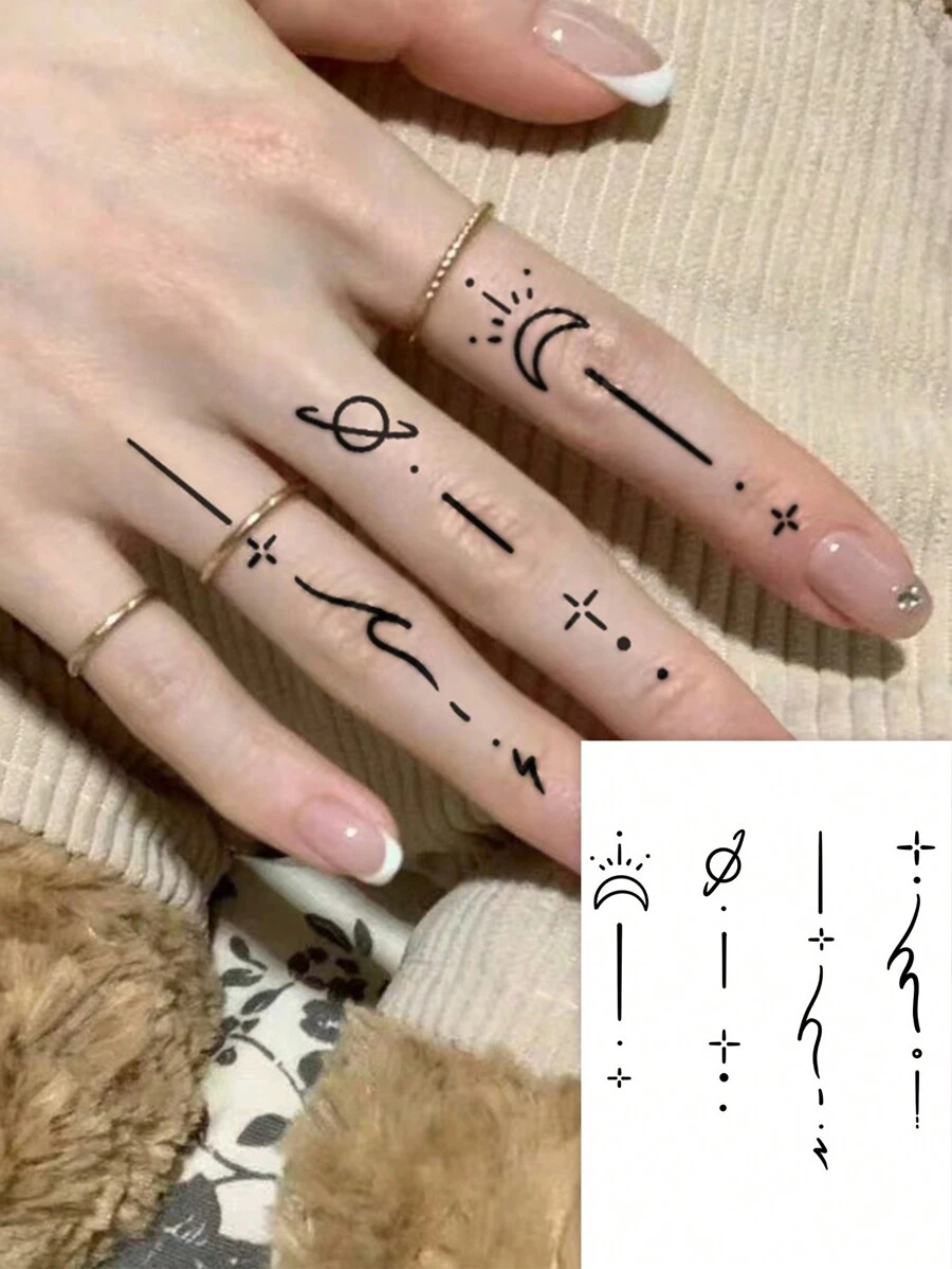 1pc Removable Planet Minimalist Tattoo Sticker, Waterproof Temporary Tattoo Suitable For Fashion People - Black - View 1