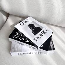 Juego de 3 cajas decorativas de almacenamiento de lujo, cajas de exhibición abiertas para llaves, controles remotos, decoración de escritorio, organización de archivos de oficina - Diseño de libros falsos - Blanco y Negro - Ver 3