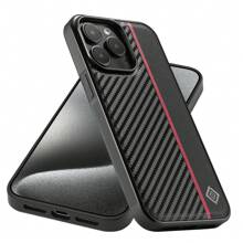 Carbon Fiber PU Patchwork Red Line Protective Case Compatible With Samsung Galaxy S25 S24 S23 S22 S21 S20 Ultra/S25 S24 S23 S22 S21 S20 Plus/S25 S24 S23 S22 S21 S20 FE, Shock-Resistant Waterproof Anti-Fall Scratch Resistant