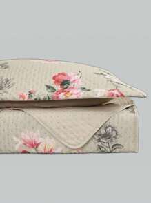 3-Piece Bedspread Quilt Kit Complete Box Bed Ultrasonic Butterfly Quilted - 粉紅色茉莉花 - 查看 4