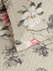 3-Piece Bedspread Quilt Kit Complete Box Bed Ultrasonic Butterfly Quilted - 粉紅色茉莉花 - 查看 2