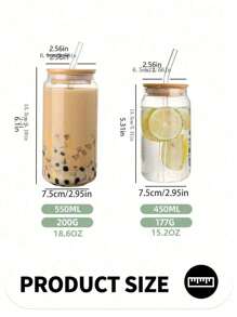 1 Piece, Coffee Cup With Lid With Glass Straw, Jar Shaped Water Cup, Iced Coffee Cup, For Beer, Juice, Milk, Beverages, Tableware, Coffee Shop, Holiday Gifts - Transparent - View 8