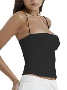 Women's Y2k Fitted Crop Cami Tops Spaghetti Strap Sleeveless Backless Sexy Square Neck Tank Tops Summer Going Out Tops Clubwear Casual Camisole - Black - View 5