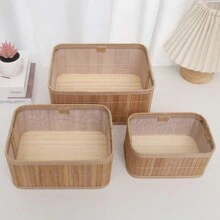 3pcs/Set Handwoven Bamboo Storage Baskets, Desk Organizer, Cosmetic Holders, Toy/Snack Containers, Kitchen/Bedroom Decor (Handcrafted, Slight Color Variation & Joint Edges) - Multicolor - View 2