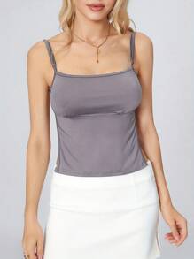 Womens Summer Mini Skinny Sling Vest Solid Color Sleeveless Backless Tie Up Crop Tops - Grey - View 4