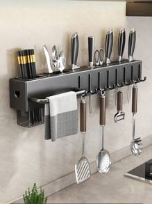 Estante de cocina montado en la pared, soporte para sartenes, espátula, cuchara, percha para cuchara, hogar, Bar, restaurante, café, Organizadores de utensilios de cocina - Gris Oscuro - Ver 7