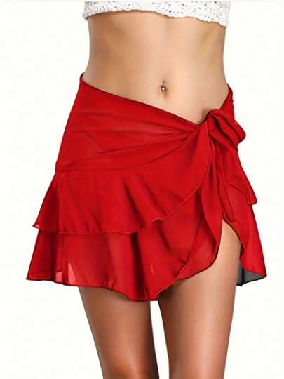 Women Beach Skirt, Solid Color Chiffon Cover Up Bikini Skirt, Bandage Sarong Bathing Suit Swimsuit