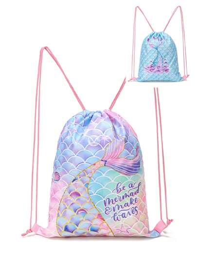 Drawstring Gym Bag, Mermaid Pattern String Backpack For Hiking, Fitness, Travel, Creative Design Drawstring Backpack Backpack, School Bag, S Bag, S Backpack, Toddler Backpack, Mini Backpack, Small Backpack, Bag School, School Backpack, Rucksack, School Bag