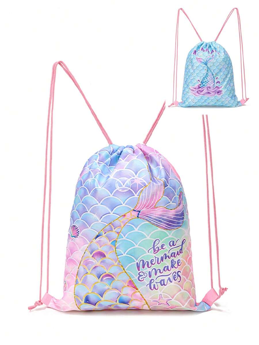 Drawstring Gym Bag, Mermaid Pattern String Backpack For Hiking, Fitness, Travel, Creative Design Drawstring Backpack Backpack, School Bag, S Bag, S Backpack, Toddler Backpack, Mini Backpack, Small Backpack, Bag School, School Backpack, Rucksack, School Bag - Mermaid - View 1
