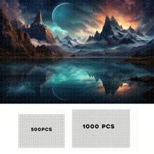 Puzzle de 500/1000 piezas con paisaje fantástico y vista nocturna - Montañas que brillan de manera onírica, un desafío de alta dificultad para entusiastas de los puzzles, una opción de regalo perfecta para cumpleaños, fiestas y decoración del hogar - multicolor - Ver 6