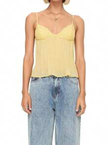 Women Y2k Crop Cami Tops Sexy Pleated Camisole Mini Bow Spaghetti Strap V-Neck Lace Tank Tops Summer Going Out Tops Backless Shirt Aesthetic Clothes Outfit For Beach Club Bar Party Streetwear - 黃色 - 查看 5