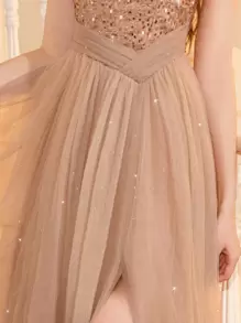 少女金色亮片薄纱复活节派对礼服 - 优雅公主礼服，非常适合生日派对、婚礼、伴娘、舞会、节日庆典 - 香檳色 - 查看 4