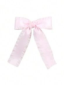 1 pieza Moño personalizado con nombre para niñas, moño bordado blanco y rosa, pasador de moño con cola larga para niñas, moños de cinta de satén para el cabello de niños, pasador para el cabello con nombre bordado como regalo de accesorios para el cabello - Volante Arco Bordado - Ver 9