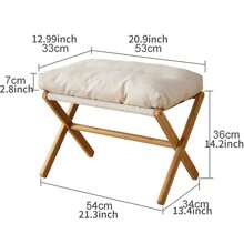 Modern Footstool Foldable Footrest Stool With Bamboo Leg& Beige Pad Living Room - Beige - View 8