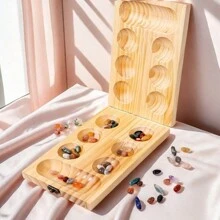 Jeu de mancala en bois avec pierres gemmes, jeu de puzzle de rangement, jeu de réflexion africain amusant pour rassemblement sur un bureau