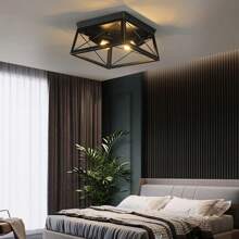 2-Light Ceiling Light Fixture Farmhouse Industrial Flush Mount Matte Black Lamp