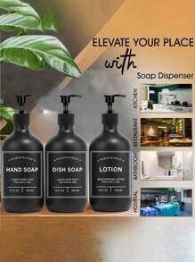 LEAPAIR 2/3 Peças Dispenser de Sabão de 500ml com Rótulos, com Bandeja, Conjunto de Dispenser de Sabão para Mãos e Louças, Garrafas de Bomba de Plástico, Garrafas Recarregáveis Preto Fosco de Shampoo e Condicionador, Garrafas de Bomba Vazias Reutilizáveis de 500ml, Dispensers de Sabão para Bancada do Banheiro, Rótulo de Garrafa de Loção de Gel de Banho e Shampoo, Armazenamento de Cozinha e Banheiro, Decoração de Banheiro, Decoração de Outono, De Volta às Aulas