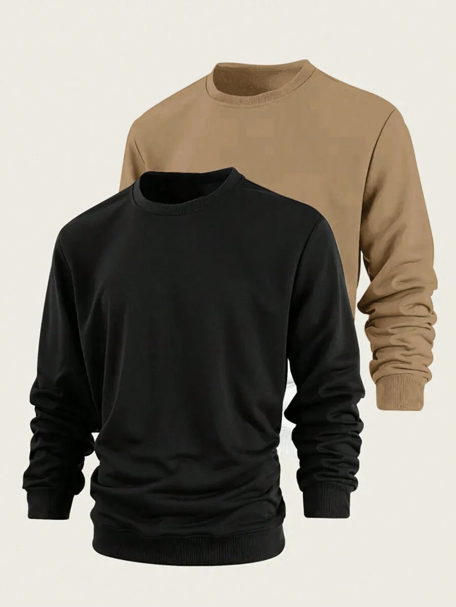 Bộ áo nỉ nam DIFFLAND mềm mại, thoải mái, cổ tròn, bộ 2 áo nỉ cổ tròn tay dài màu trơn, mùa xuân - Nhiều màu - Xem 1