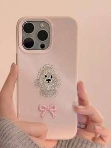 Ốp lưng điện thoại mềm mại họa tiết nơ thêu và chó con tương thích với iPhone 16 Pro/16 Promax, 15 Pro, 14/14 Pro, 13, 12, 11 - Hoạt hình, Chống rơi, Bảo vệ toàn diện Chống nước Chống sốc Chống trầy xước - Hồng - Xem 6