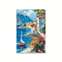 1PC Mediterranean Posters Coastal Balcony View Travel Print Santorini Church Art Print Greek Island Landscape Canvas Painting Wall Arts Decor No Frame Gifts Birthday Graduation