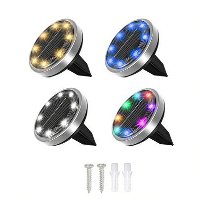 2/4/6/8/10/12/16/18/24pcs Solar Powered In-Ground Lights, 8pcs LED Solar Powered Disk Lights, IP44 Waterproof Solar Lights, Path Lights, Landscape Lighting, Add Warm Ambiance To Garden, Walkway, Yard, Driveway, Lawn, Solar Outdoor Christmas Decor Lights, Christmas Lights, Fairy Lights
