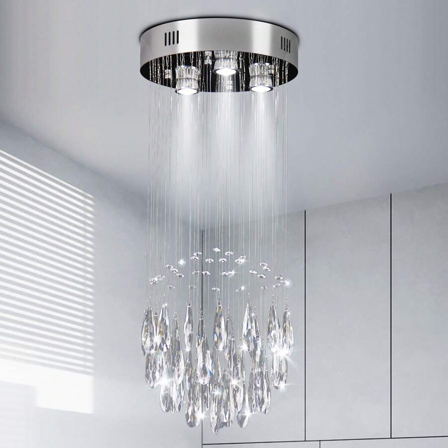 Modern K9 Crystal Chandelier Lighting Flush Mount Ceiling Light Fixture Pendant Lamp For Dining Room Bedroom Living Room 3GU10 Bulbs - White - View 1