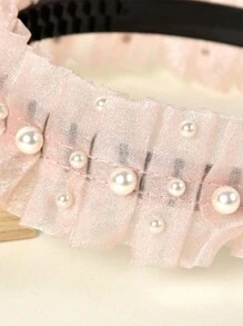 1pc Young Lady's Simple French Mesh & Pearl Headband - Pink - View 4