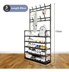 Zapatera Con Niveles Ajustable Y Perchero. Estante de almacenamiento, Perchero de entrada, perchero y estantería para zapatos, Organizador multifuncional colgante de gorras y chaquetas,Estantería para ropa,Zapatero para armario,organizador de zapatos con sombrero, perchero, estante de entrada para almacenamiento grande Zapatero para armario organizador de zapatos con sombrero, perchero, estante de entrada para almacenamiento multifuncional,8 ganchos y 4 niveles para la decoración del salón,