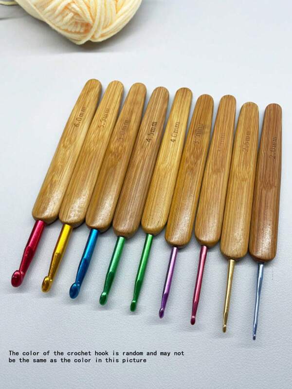 9pcs Assorted Colored Bamboo Crochet Hooks/Carbonized Crochet Hooks, Sizes 2.0mm-6.0mm, For DIY Knitting & Crocheting (Random Hook Color)