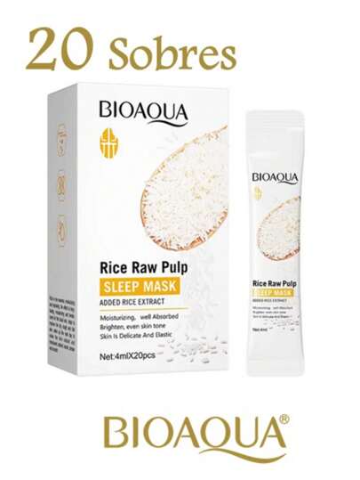 20 Mascarilla de Arroz Bioaqua Facial Hidratante para Dormir, Máscara de Pulpa de Arroz Crudo, Brillante, Reafirmante, Cuidado de la Piel, Aclara, Mascarilla Arroz Bioaqua, Mascarilla Rostro, Skincare, Reduce poro, 20 Sobres cada Caja.