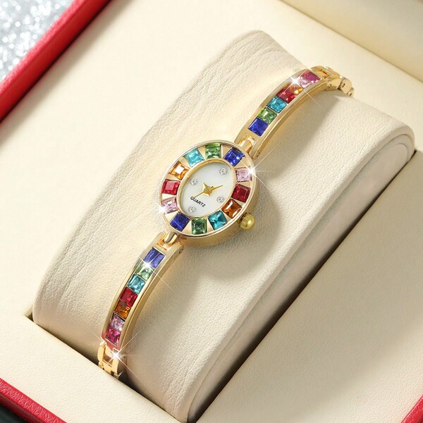 Women's Top Brand Luxury Minimalist Mixed Scale Pointer Fashion Casual Quartz Watch Bracelet Watch, Gift For Couple (No Box) Valentines